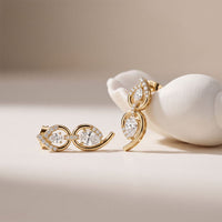 1.00 Ct Pear Cut Lab Grown Diamond Double Drop Teardrop Earrings  Gold