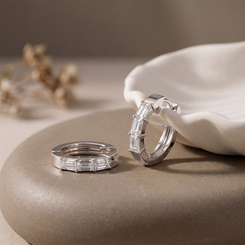 0.35 Ct Emerald Cut Lab Grown Diamond Classic Hoop Earrings White
