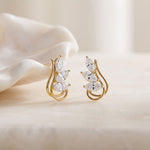 0.90 Ct Marquise Cut Lab Grown Diamond Sculpted Stud Earrings Gold
