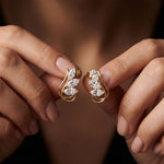 0.90 Ct Marquise Cut Lab Grown Diamond Sculpted Stud Earrings Gold
