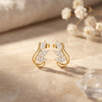 0.90 Ct Marquise Cut Lab Grown Diamond Sculpted Stud Earrings Gold
