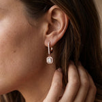 0.85 Ct Asscher Cut Lab Grown Diamond Pavé Halo Drop Earrings Rose Gold