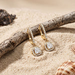 0.85 Ct Asscher Cut Lab Grown Diamond Pavé Halo Drop Earrings Gold
