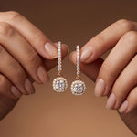 0.80 Ct Cushion Cut Lab Grown Diamond Framed Drop Earrings Rose Gold