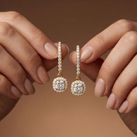 0.80 Ct Cushion Cut Lab Grown Diamond Framed Drop Earrings Gold