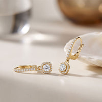 0.80 Ct Cushion Cut Lab Grown Diamond Framed Drop Earrings Gold