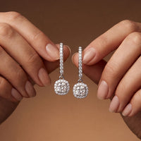 0.80 Ct Cushion Cut Lab Grown Diamond Framed Drop Earrings White