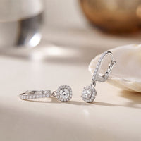 0.80 Ct Cushion Cut Lab Grown Diamond Framed Drop Earrings White