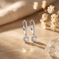 0.80 Ct Cushion Cut Lab Grown Diamond Framed Drop Earrings White