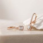0.85 Ct Emerald Cut Lab Grown Diamond Architectural Drop Earrings Rose Gold