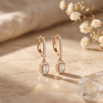 0.85 Ct Emerald Cut Lab Grown Diamond Architectural Drop Earrings Rose Gold