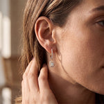 0.85 Ct Emerald Cut Lab Grown Diamond Architectural Drop Earrings Rose Gold