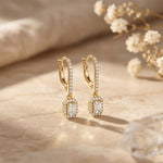 0.85 Ct Emerald Cut Lab Grown Diamond Architectural Drop Earrings Gold