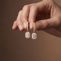 0.85 Ct Emerald Cut Lab Grown Diamond Architectural Drop Earrings Gold