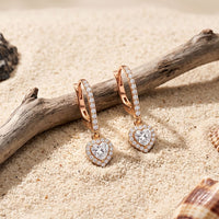 0.85 Ct Heart Cut Lab Grown Diamond Halo Frame Earrings Rose Gold