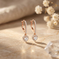 0.85 Ct Heart Cut Lab Grown Diamond Halo Frame Earrings Rose Gold