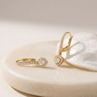 0.85 Ct Heart Cut Lab Grown Diamond Halo Frame Earrings Gold