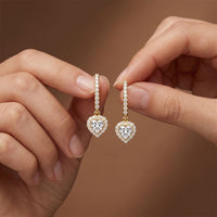 0.85 Ct Heart Cut Lab Grown Diamond Halo Frame Earrings Gold