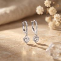 0.85 Ct Heart Cut Lab Grown Diamond Halo Frame Earrings White