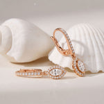 0.85 Ct Marquise Cut Lab Grown Diamond Pavé Frame Drop Earrings Rose Gold