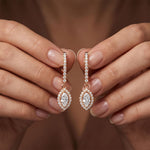 0.85 Ct Marquise Cut Lab Grown Diamond Pavé Frame Drop Earrings Rose Gold