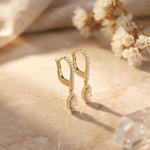 0.85 Ct Marquise Cut Lab Grown Diamond Pavé Frame Drop Earrings Gold