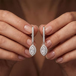 0.85 Ct Marquise Cut Lab Grown Diamond Pavé Frame Drop Earrings White