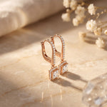 0.85 Ct Princess Cut Lab Grown Diamond Halo Frame Earrings Rose Gold