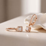 0.85 Ct Princess Cut Lab Grown Diamond Halo Frame Earrings Rose Gold