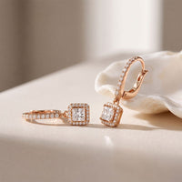 0.85 Ct Princess Cut Lab Grown Diamond Halo Frame Earrings Rose Gold