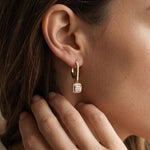 0.85 Ct Princess Cut Lab Grown Diamond Halo Frame Earrings Gold