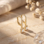0.85 Ct Princess Cut Lab Grown Diamond Halo Frame Earrings Gold