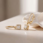 0.85 Ct Princess Cut Lab Grown Diamond Halo Frame Earrings Gold