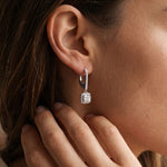 0.85 Ct Princess Cut Lab Grown Diamond Halo Frame Earrings White
