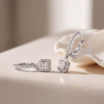 0.85 Ct Princess Cut Lab Grown Diamond Halo Frame Earrings White