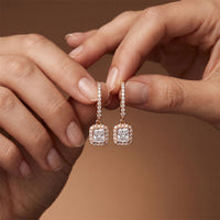 0.85 Ct Radiant Cut Lab Grown Diamond Round Cut Hoop Drop Earrings Rose Gold