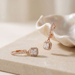 0.85 Ct Radiant Cut Lab Grown Diamond Round Cut Hoop Drop Earrings Rose Gold