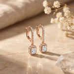 0.85 Ct Radiant Cut Lab Grown Diamond Round Cut Hoop Drop Earrings Rose Gold