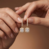 0.85 Ct Radiant Cut Lab Grown Diamond Round Cut Hoop Drop Earrings Gold