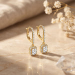 0.85 Ct Radiant Cut Lab Grown Diamond Round Cut Hoop Drop Earrings Gold