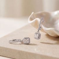 0.85 Ct Radiant Cut Lab Grown Diamond Round Cut Hoop Drop Earrings White