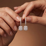 0.85 Ct Radiant Cut Lab Grown Diamond Round Cut Hoop Drop Earrings White