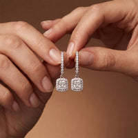 0.85 Ct Radiant Cut Lab Grown Diamond Round Cut Hoop Drop Earrings White