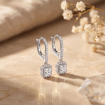 0.85 Ct Radiant Cut Lab Grown Diamond Round Cut Hoop Drop Earrings White