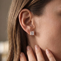 1.00 Ct Princess Cut Lab Grown Diamond Solitaire Stud Earrings for Women Rose Gold