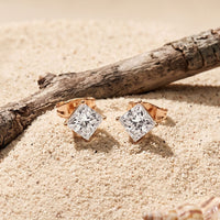 1.00 Ct Princess Cut Lab Grown Diamond Solitaire Stud Earrings for Women Rose Gold