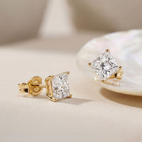 1.00 Ct Princess Cut Lab Grown Diamond Solitaire Stud Earrings for Women Gold