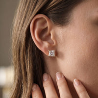 1.00 Ct Princess Cut Lab Grown Diamond Solitaire Stud Earrings for Women Gold