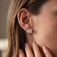 1.00 Ct Princess Cut Lab Grown Diamond Solitaire Stud Earrings for Women White