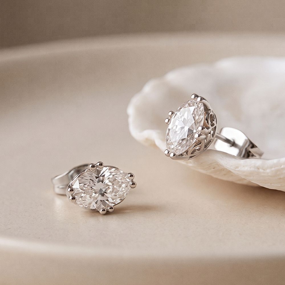 1.00 Ct Oval Cut Lab Grown Diamond Solitaire Stud Earrings for Women White